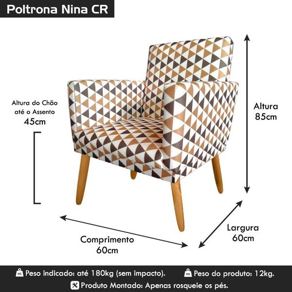 Imagem de Poltrona Estampada Nina Triangulo Marrom para Ateliê Rodapé