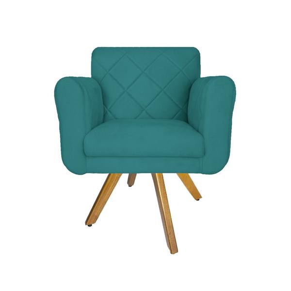 Imagem de Poltrona Estofada Com Base Giratória De Madeira Sala Isabella Suede Azul Turquesa - DL Decor