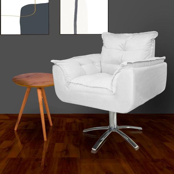 Imagem de Poltrona Estofada Com Base Giratória de Metal Opala Suede Branco - LM DECOR