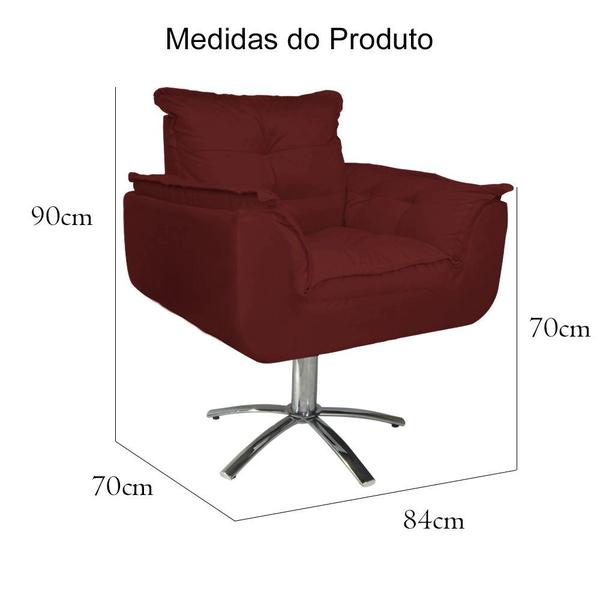 Imagem de Poltrona Estofada Com Base Giratória de Metal Opala Suede Vermelho Bordo - DL Decor