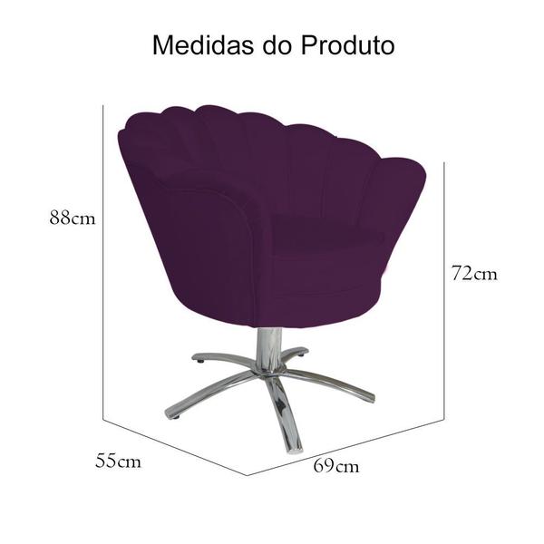 Imagem de Poltrona Estofada Com Base Giratória de Metal Pétala Veludo Roxo - DL Decor