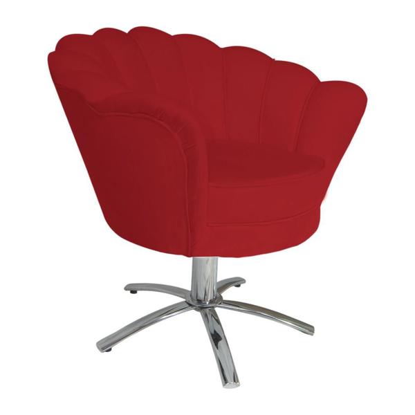 Imagem de Poltrona Estofada Decorativa 1 Lugar Base Giratória de Metal Pétala Veludo Vermelho - LM DECOR