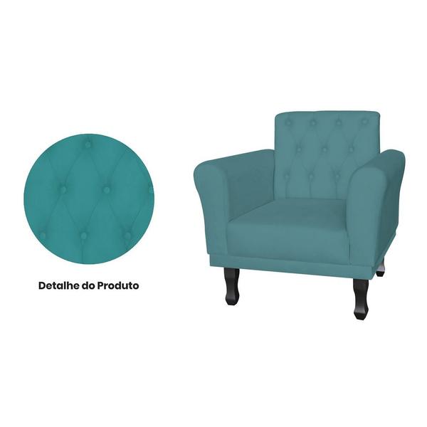 Imagem de Poltrona Estofada Decorativa Para Escritório Classic Suede Azul Turquesa - DL Decor