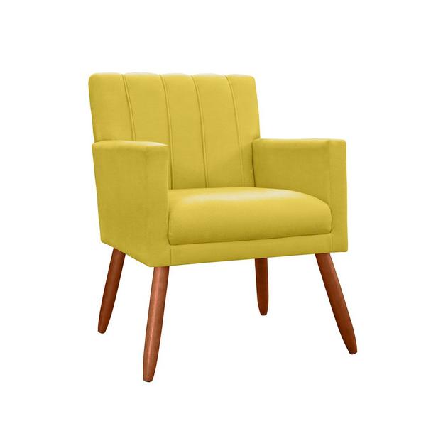 Imagem de Poltrona Estofada Decorativa Pés Palito Para Escritório Cecília Suede Amarelo - DL DECOR