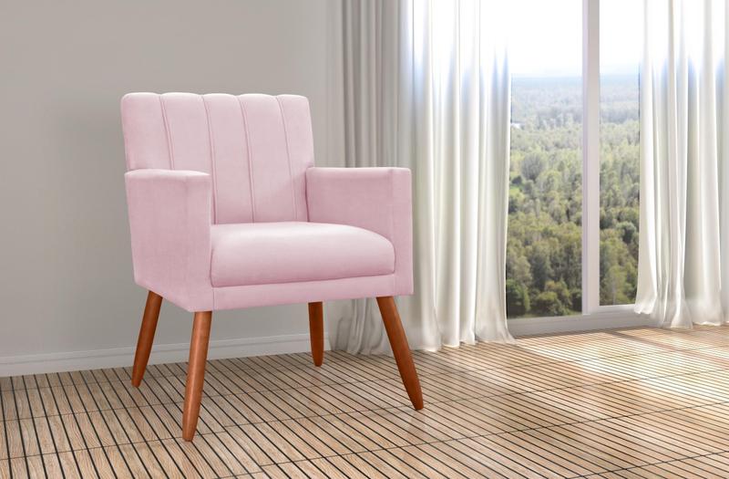 Imagem de Poltrona Estofada Decorativa Pés Palito Para Escritório Cecília Suede Rosa Bebe - INCASA DECOR