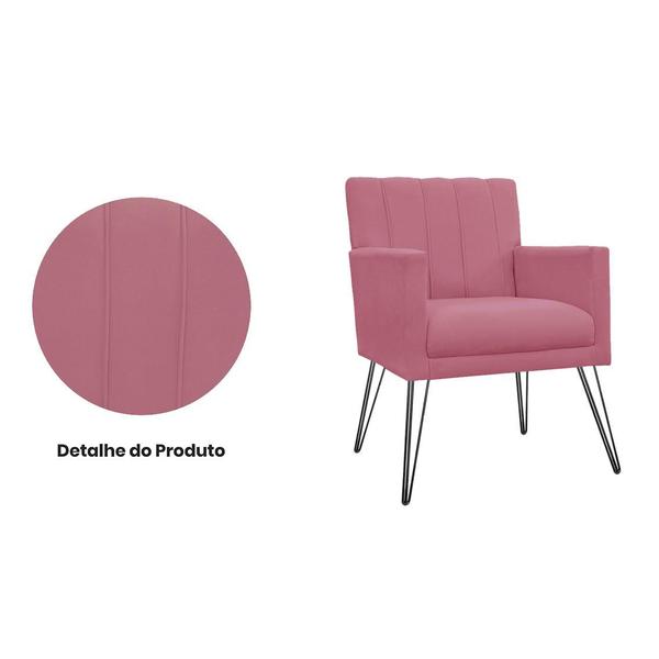 Imagem de Poltrona Estofada Para Quarto Closet com Pés de Ferro Cecília Suede Rosa Barbie - DL Decor