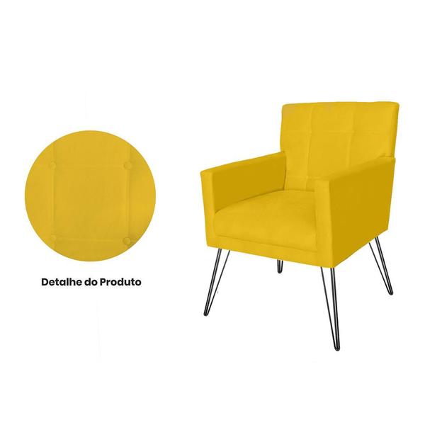 Imagem de Poltrona Estofada Para Sala de Espera Pés de Ferro Onix Corano Amarelo - DL Decor