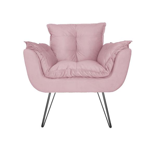 Imagem de Poltrona Estofada Para Salão de Beleza Com Pés de Ferro Opala Suede Rosa Bebe - DL Decor