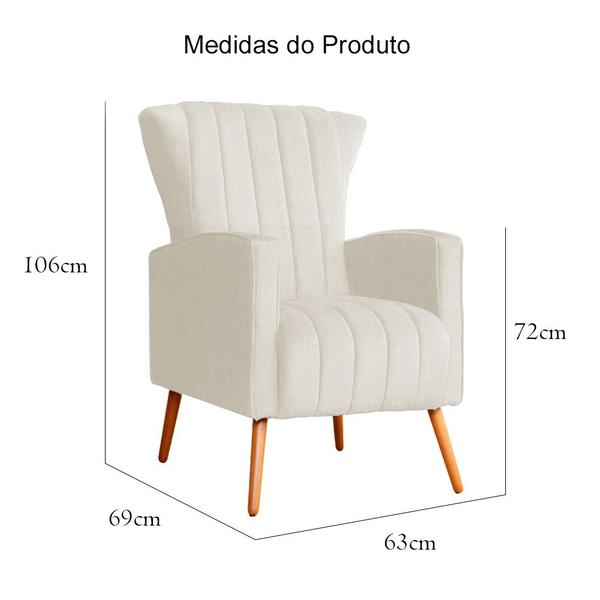 Imagem de Poltrona Estofada Pés Palito Sala de Estar Melinda Linho Bege - DL DECOR