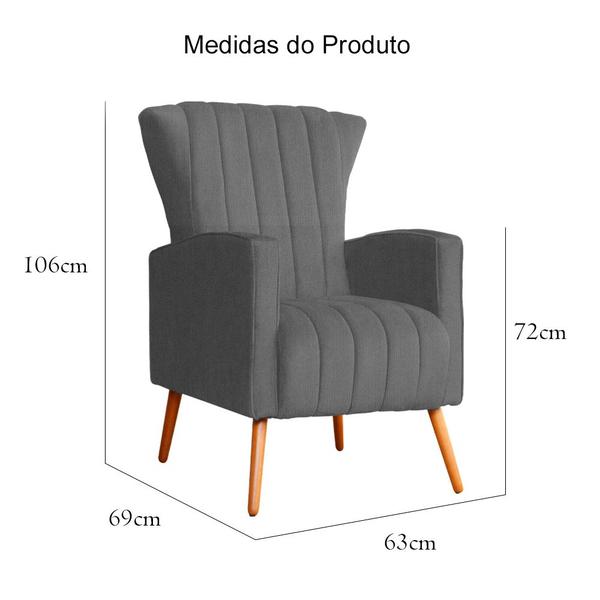 Imagem de Poltrona Estofada Pés Palito Sala de Estar Melinda Suede Cinza - DL DECOR