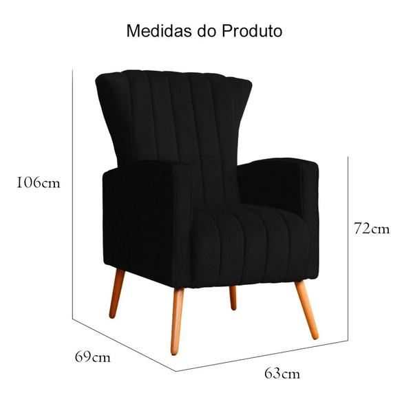 Imagem de Poltrona Estofada Pés Palito Sala de Estar Melinda Suede Preto - LM DECOR