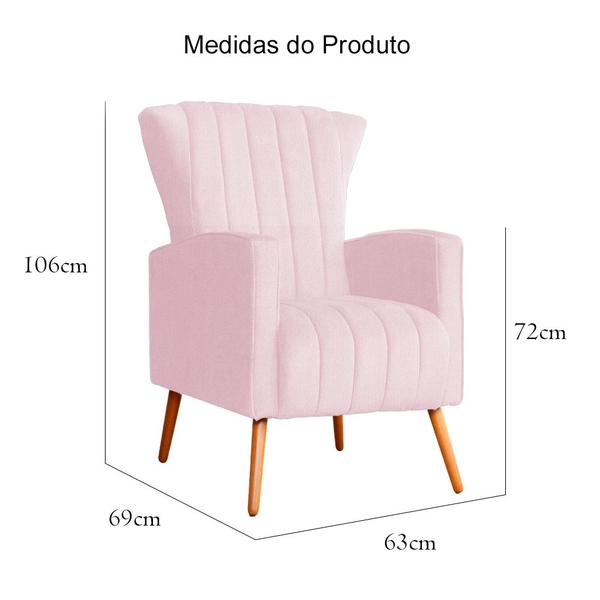 Imagem de Poltrona Estofada Pés Palito Sala de Estar Melinda Suede Rosa Bebe - DL DECOR