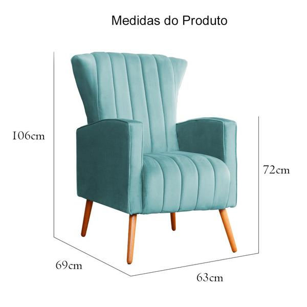 Imagem de Poltrona Estofada Pés Palito Sala de Estar Melinda Veludo Azul Turquesa - LM DECOR