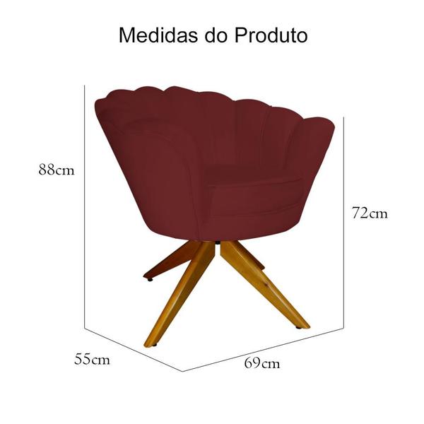 Imagem de Poltrona Estofada Sala de Estar Base Giratória de Madeira Pétala Suede Vermelho Bordo - LM DECOR