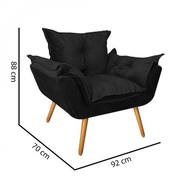 Imagem de Poltrona Fatte Decorativa Para Sala de Estar Recepção Suede Preto - Ahz Móveis