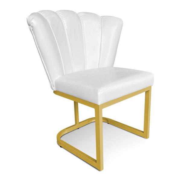 Imagem de Poltrona Flor Corano Branco Base Metálica Industrial Dourado - Pallazio