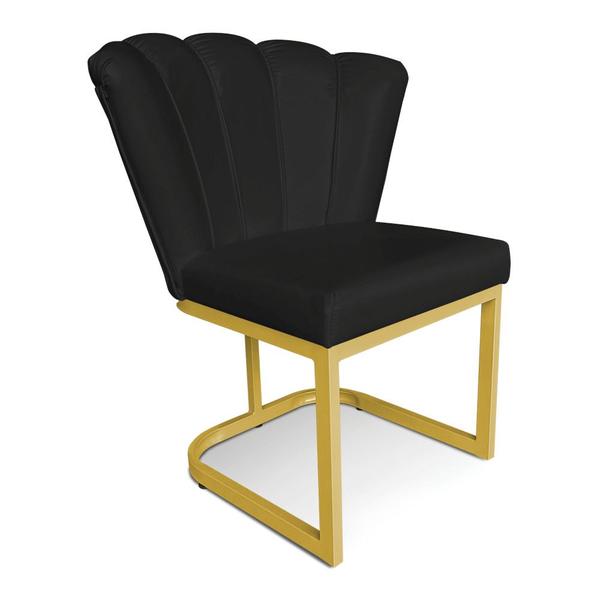 Imagem de Poltrona Flor Corano Preto Base Metálica Industrial Dourado - Pallazio