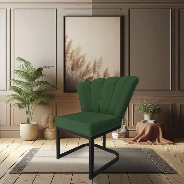 Imagem de Poltrona Flor Veludo Verde Base Metálica Industrial Preto - Pallazio