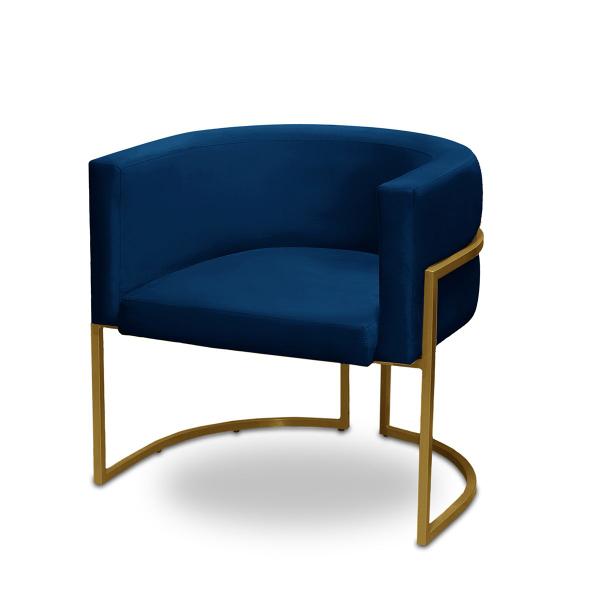 Imagem de Poltrona Gabriela Decorativa Pés Metálico Industrial Dourada Suede Azul Marinho