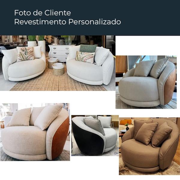 Imagem de Poltrona Giratória 122cm Mercy PU Caramelo  Linho Off White com Bege - Sallar Home