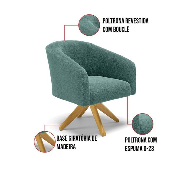 Imagem de Poltrona Giratória Stella Bouclê Base de Madeira MA30 - D'Rossi