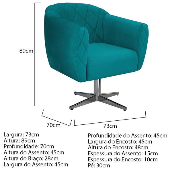 Imagem de Poltrona Grazi Base Giratória de Metal Suede Azul Turquesa - Amarena Móveis