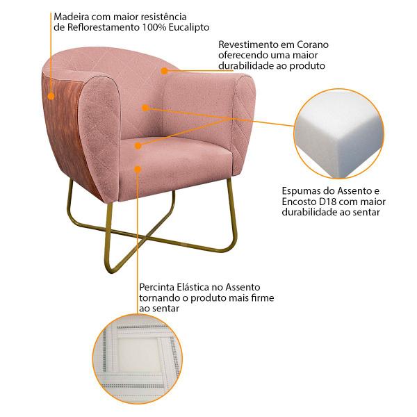 Imagem de Poltrona Grazi Base X Dourada Sintético Nozes Linho - ADJ Decor