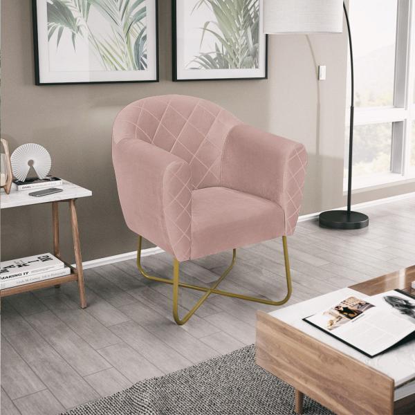 Imagem de Poltrona Grazi  Base X Dourada Suede - ADJ Decor