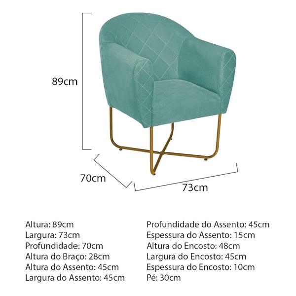 Imagem de Poltrona Grazi  Base X Dourada Suede Azul Tiffany - Amarena Móveis