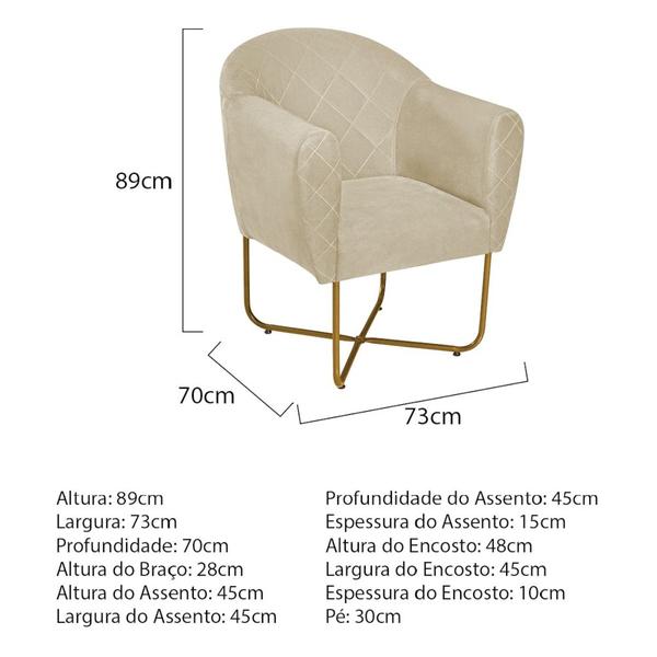 Imagem de Poltrona Grazi  Base X Dourada Suede Bege - Amarena Móveis