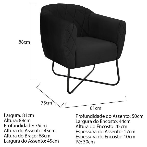 Imagem de Poltrona Grazi  Base X Preta Suede - ADJ Decor