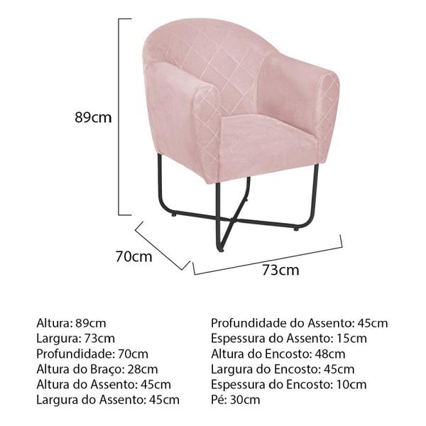 Imagem de Poltrona Herrera Base X Preta Suede Rosa Bebê