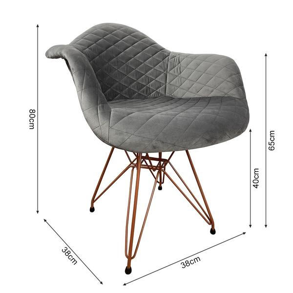 Imagem de Poltrona Jantar Eames Eiffel Estofada Cinza Base Cobre