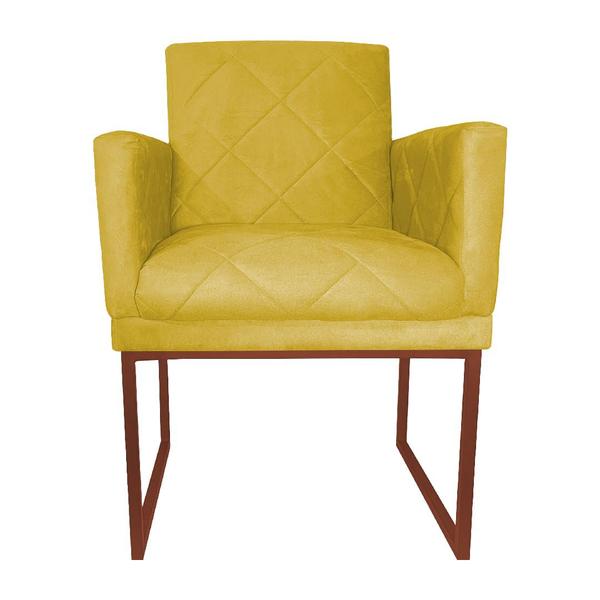 Imagem de Poltrona Klara Suede Amarelo Base De Ferro Cobre  - Belliv Decor