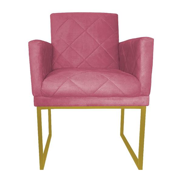 Imagem de Poltrona Klara Suede Rosa Base De Ferro Dourada  - Belliv Decor