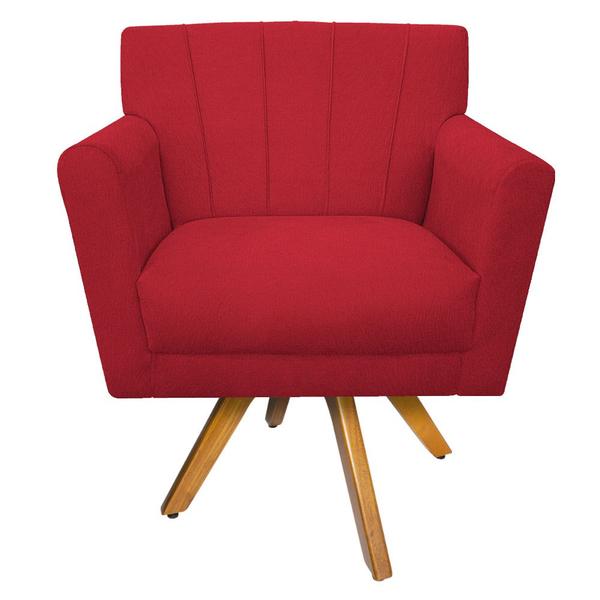 Imagem de Poltrona Laura Base Giratória de Madeira Suede Vermelho - ADJ Decor