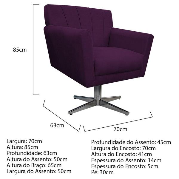 Imagem de Poltrona Laura Base Giratória de Metal Suede Roxo - ADJ Decor