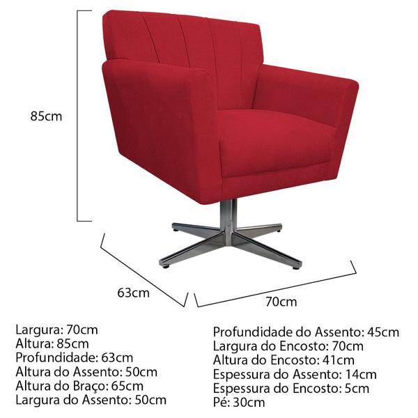 Imagem de Poltrona Laura Base Giratória de Metal Suede Vermelho - ADJ Decor