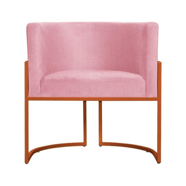 Imagem de Poltrona Luana Base Metálica Cobre Suede Rosa - Belliv Decor