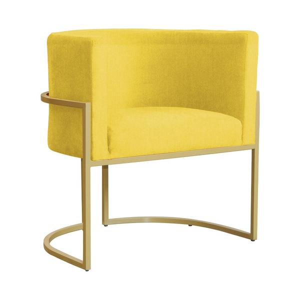 Imagem de Poltrona Luana Base Metálica Dourada Suede Amarelo - Belliv Decor