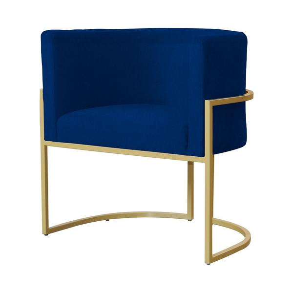 Imagem de Poltrona Luana Base Metálica Dourada Suede Azul Marinho - Belliv Decor