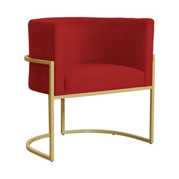 Imagem de Poltrona Luana Suede Vermelho Base Metálica Dourada - Vallisa Decor