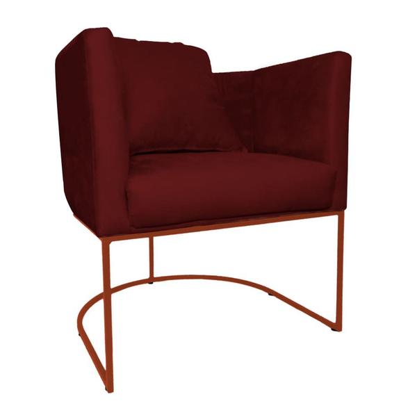 Imagem de Poltrona Luaninha Base Metálica Cobre Suede Bordo - Belliv Decor