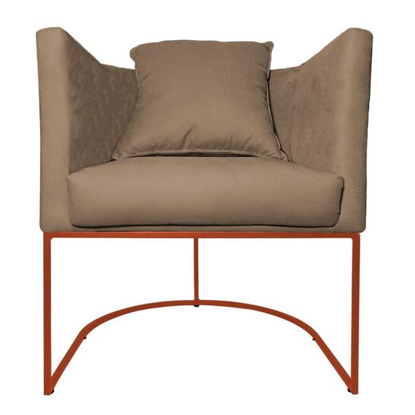 Imagem de Poltrona Luaninha Suede Cappuccino Base Metálica Cobre - Belliv Decor