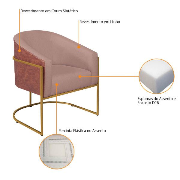 Imagem de Poltrona Luiza Base de Ferro Dourado Corano Nozes e Linho Rosê - Amarena Móveis