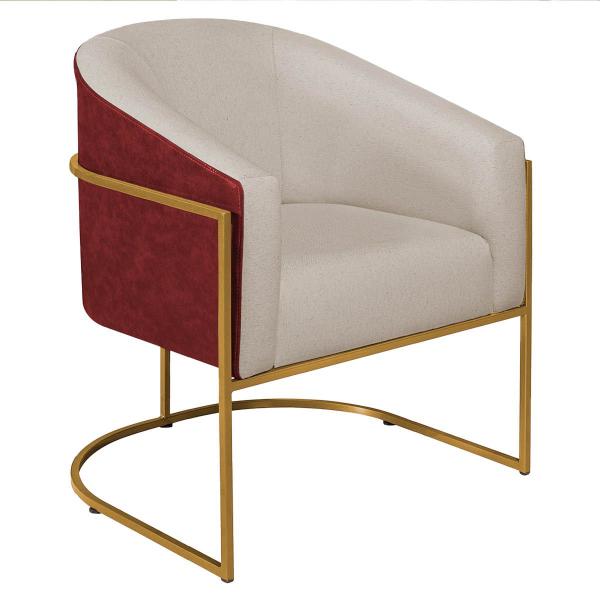 Imagem de Poltrona Luiza Base de Ferro Dourado Factor Vermelho e Linho - ADJ Decor