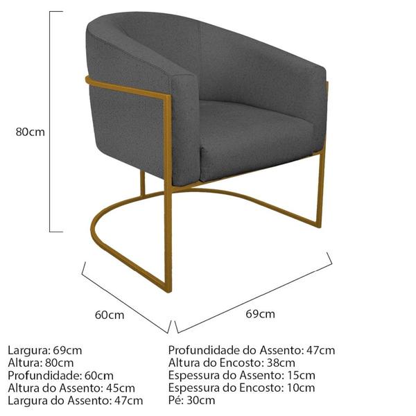 Imagem de Poltrona Luiza Base de Ferro Dourado Linho Cinza Escuro - Amarena Móveis