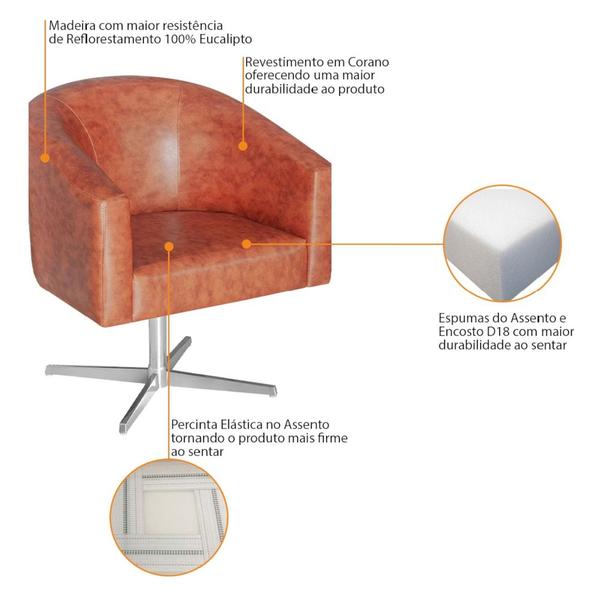 Imagem de Poltrona Luiza Base Giratória de Metal Sintetico Nozes - Amarena Móveis