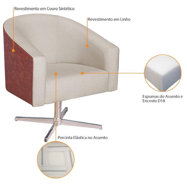 Imagem de Poltrona Luiza Base Giratória de Metal Sintético Nozes e Linho Bege - Amarena Móveis