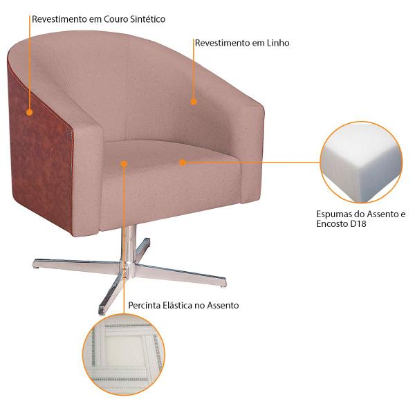 Imagem de Poltrona Luiza Base Giratória de Metal Sintético Nozes e Linho Rosê - Doce Sonho Móveis